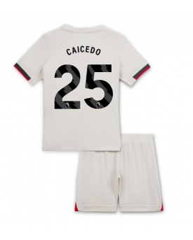 Billige Fotballdrakt Chelsea Moises Caicedo #25 Replika Bortedraktsett Barn 2025-26 Kortermet (med bukser)